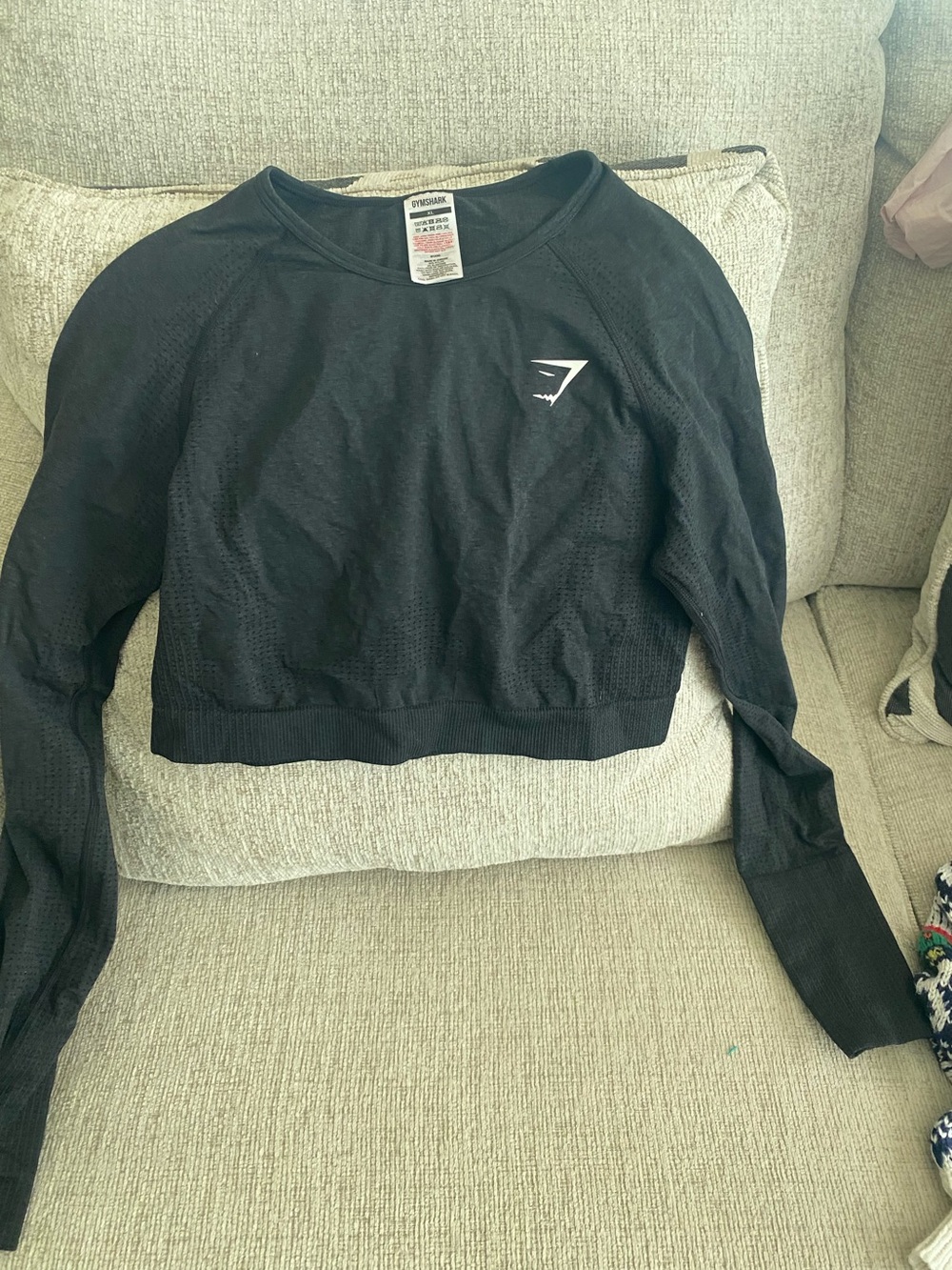 Gymshark Black Long-Sleeve Cropped Seamless Workout Top
